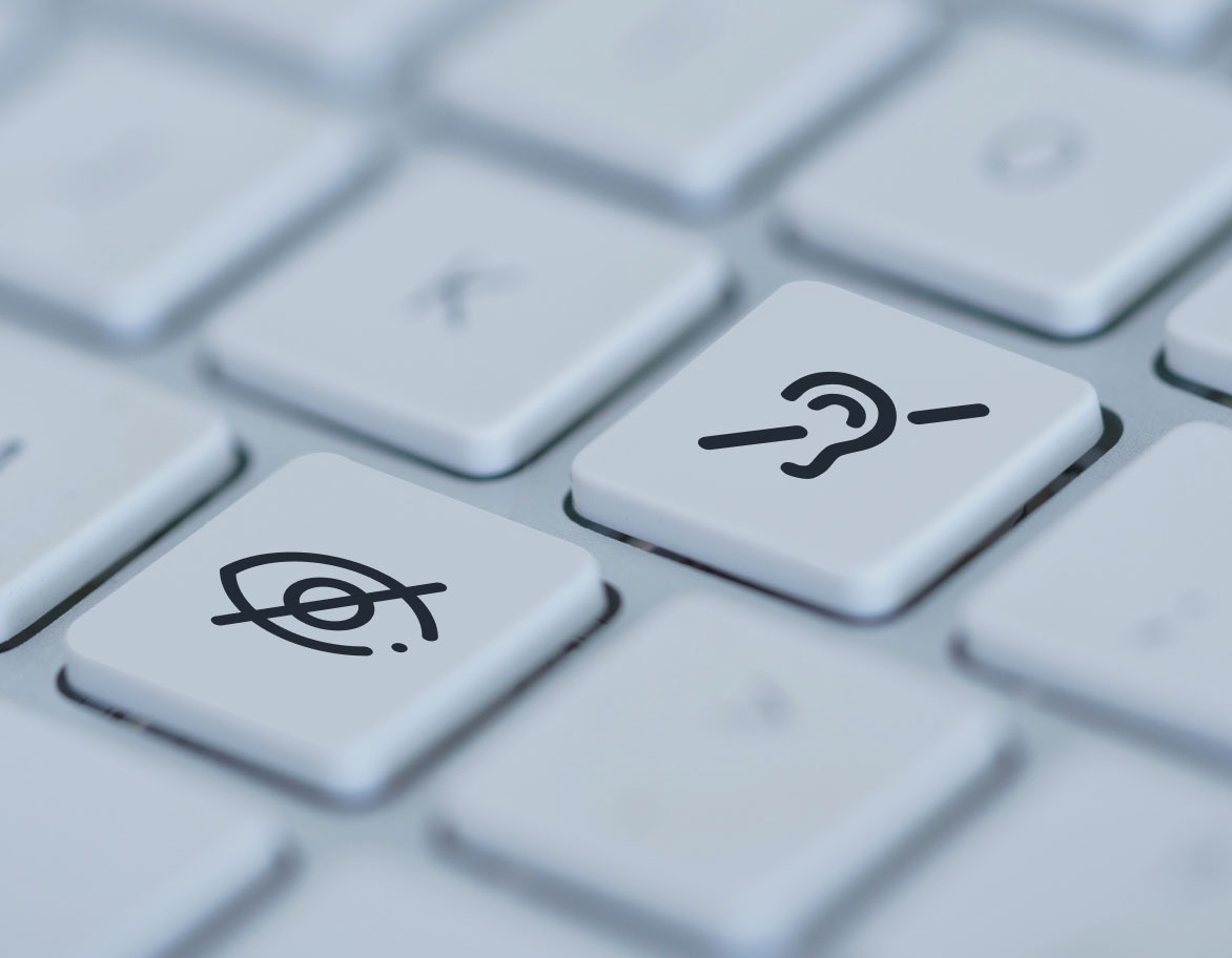 White keyboard with flat buttons showing various icons.